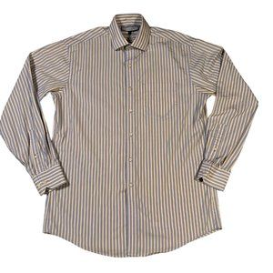 Tommy Hilfiger Shirt Men's Button Up Long Sleeve Striped Blue Yellow Medium 15.5